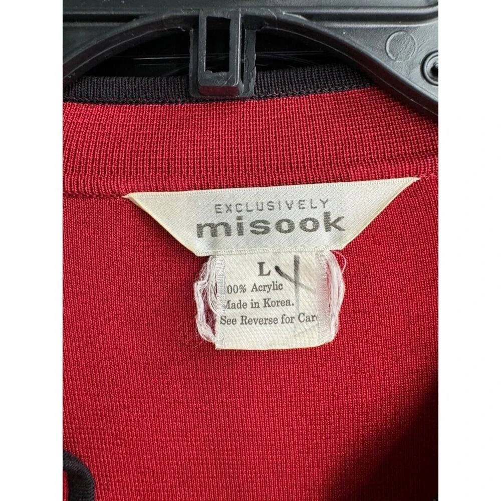 Exclusively Misook Women's Black Red Long Sleeve Open Front Knit Cardigan Large
